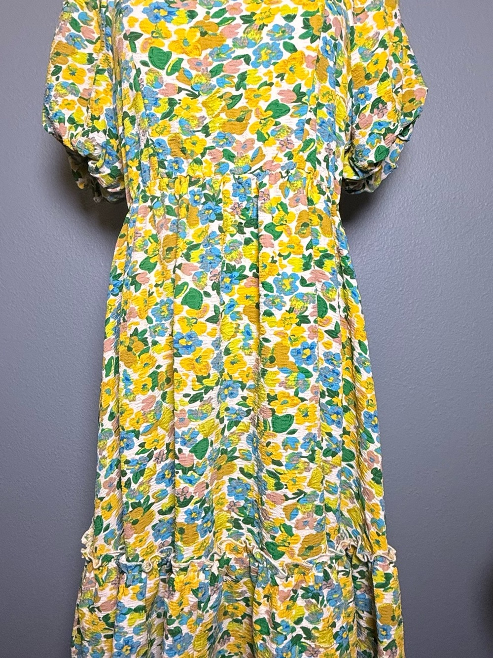 Umgee Yellow, Blue & Green Floral Casual Dress